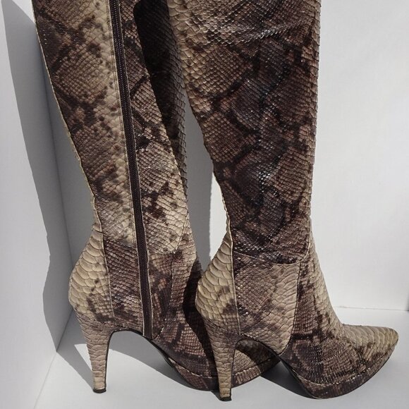 Charles David  Real Snakeskin Stiletto Heel Pointy Toe Knee High Boots Size 10 - Picture 14 of 16